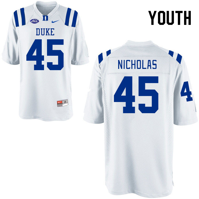 Youth #45 Ozzie Nicholas Duke Blue Devils College Football Jerseys Stitched-White